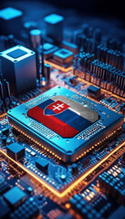 Wall Mural - The Slovakia flag embedded on a powerful CPU, symbolizing leadership in technological innovation and digital advancement