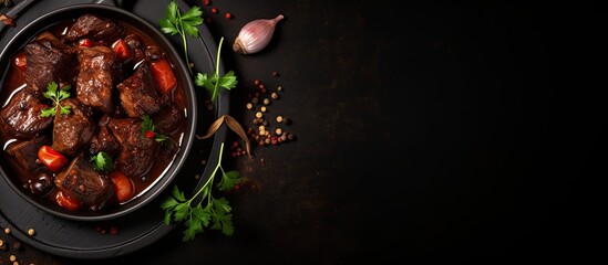 Aufkleber - Top view of beef stewed in red wine sauce with copy space image.