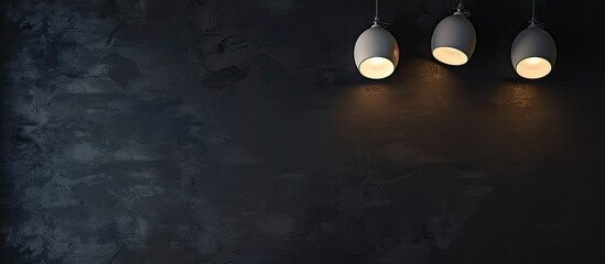 Aufkleber - Round soft white lamps beside a wall mounted work. Background is black. with copy space image. Place for adding text or design