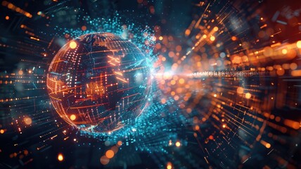 A hightech digital sphere symbolizing the future of quantum computing and data visualization in cyberspace. AIG53M