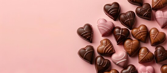 Aufkleber - beautiful chocolate hearts pastel background  Food  Isolated. with copy space image. Place for adding text or design