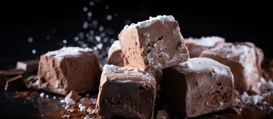 Poster - Homemade chocolate marshmallows against a dark background with copy space image.