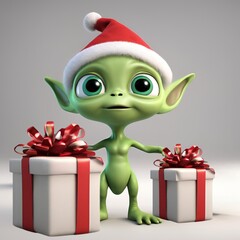 Canvas Print - Green alien christmas greetings 