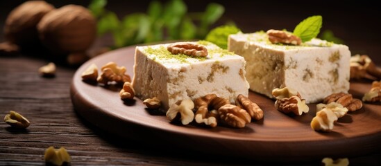 Aufkleber - Turkish summer halva with walnuts in a delightful copy space image.