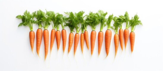 Aufkleber - Baby carrots arranged on a white backdrop with copy space image.
