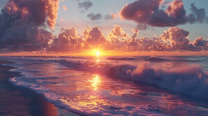 Wall Mural - Colorful sunset over ocean. Sunset on the beach. Sunrise over the sea. Panorama