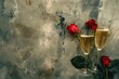 © Web - Valentine Champagne: Romantic Holiday Background with Two Glasses of Champagne and Roses