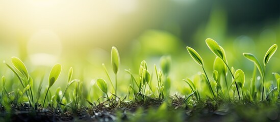 Fototapete - Close-up macro shot of weeds growing in herb grass, with a blurred background for a copy space image.