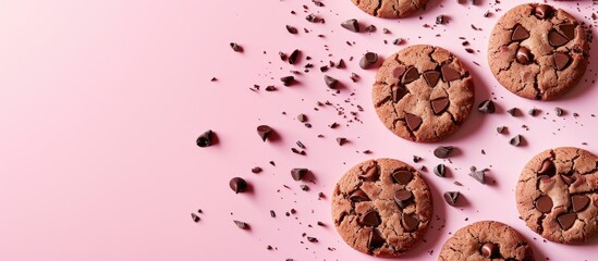 Fototapete - cookie with pastel background and chocolate moronitas. with copy space image. Place for adding text or design