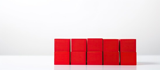 Wall Mural - close-up view of a red building block against a white backdrop with ample copy space image.