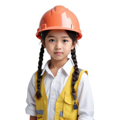 Portrait of an Asian little worker kid posing on Isolated transparent background png. generated with AI