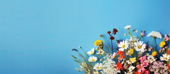 Aufkleber - Wild flowers bouquet against a blue background with copy space image.