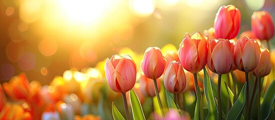 Leinwandbilder - Tulips adding beauty to a bright background with copy space image.