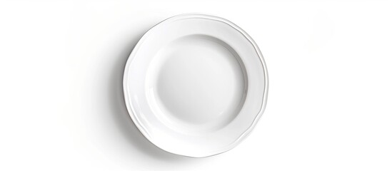 Poster - An isolated white plate seen from above on a white background with a clipping path included for adding a copy space image.