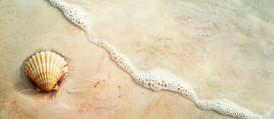 Aufkleber - Sand beach copy space image with a seashell texture, presenting an abstract background. Evokes a summer vacation and travel relaxation theme, enhanced with a vintage tone filter effect.