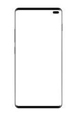Wall Mural - Smartphone Galaxy S10 mockup. Modern mobile phone front view with blank screens isolated on transparent background. Vector