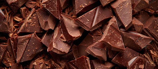 Leinwandbilder - Detailed close-up captured image of chocolate pieces with copy space image availble.