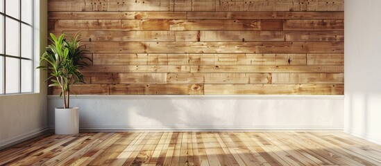 Poster - Room interior with a hardwood wall and white wall, offering a blank canvas for images with copy space.