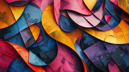 Wall Mural - An abstract blend of geometric shapes and organic forms in bold, contrasting colors.