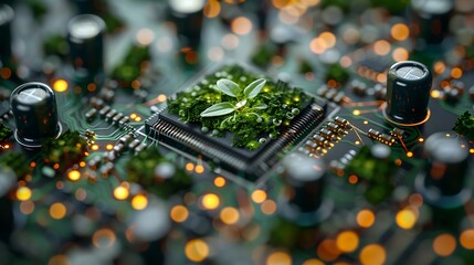 Wall Mural - technological nature - the interplay of circuit and leaf