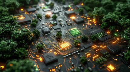 Wall Mural - enchanted circuit: a technological wonderland in the heart of nature