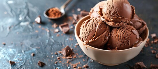 Wall Mural - Decadent chocolate ice cream with a luscious dessert topping and a picturesque copy space image.