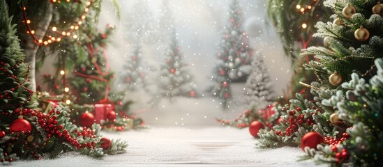 Poster - A festive backdrop with a Christmas theme and plenty of space for adding text or images - a classic choice for holiday designs!. Copy space image. Place for adding text and design