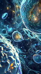 Sticker - 3d rendering of Human cell or Embryonic stem cell microscope background.