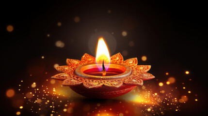 Vibrant Diwali background with an illuminated diya lamp