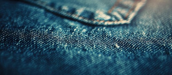 Aufkleber - Blurry abstract close-up image of the texture of a blue denim jeans back pocket with copy space image.