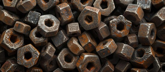 Leinwandbilder - Texture of grunge metal nuts, perfect for a copy space image.