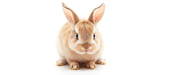 Poster - A dwarf breed rabbit, with copy space image, facing forward on a white background.