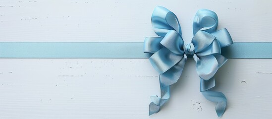 Wall Mural - Blue gift bow on white background with copy space image.
