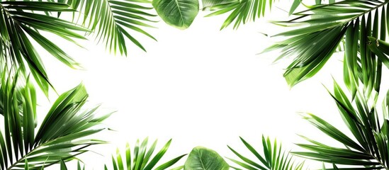 Poster - Copy space image of palm leaves frame on white background.