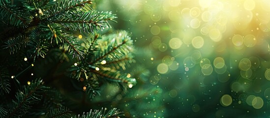 Leinwandbilder - Festive fir branches blurred in the background with space for text or images. Copy space image. Place for adding text and design
