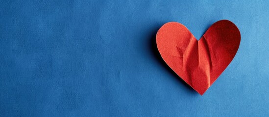Aufkleber - Heart-shaped red paper on a blue backdrop with copy space image.