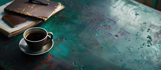 Leinwandbilder - An office table with a cup of coffee and copy space image.