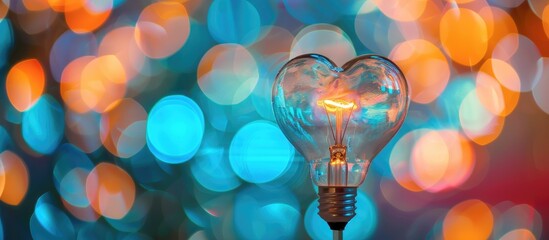 Aufkleber - Blurred silver heart-shaped light bulb on a vibrant bokeh background with copy space image.
