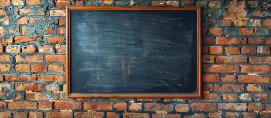 Poster - Chalkboard mounted on brick wall with copy space image.