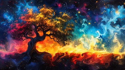 Wall Mural - A psychedelic fantasy stylized tree