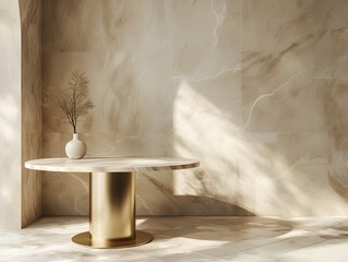 Elegant Marble and Brass Table in High End Boutique Setting for Product Display