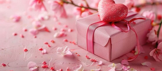 Aufkleber - Pink heart and gift box with a loving theme, perfect for a romantic gesture, with copy space image.