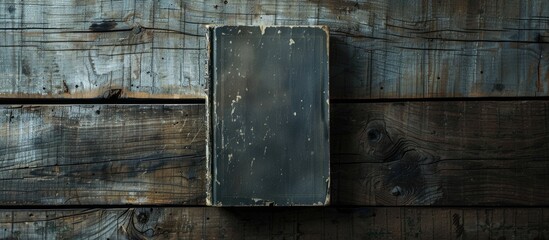 Aufkleber - Book cover with copy space image on wooden backdrop.
