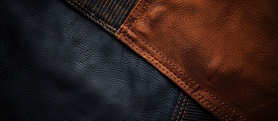 Canvas Print - Close-up view of a leather texture with black and brown suede under good lighting and a blank label for promotional product concepts, featuring denim elements and copy space image.