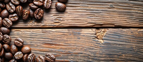 Aufkleber - Copy space image of coffee beans on rustic wooden surface