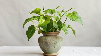 Wall Mural - Green Betel Plant in Vase on White Background