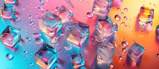Leinwandbilder - Colorful backdrop with ice cubes creating copy space image.