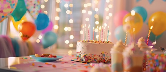 Poster - Celebrate a birthday with festive decorations, props, and accessories in the background of a copy space image.