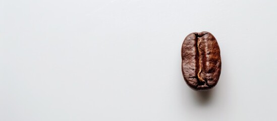 Wall Mural - Top view of a coffee bean on a white surface with available copy space image.