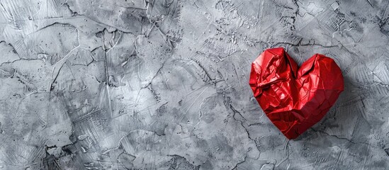 Aufkleber - Valentine's Day scene featuring a red paper heart placed on a textured gray background with ample copy space for customization.
